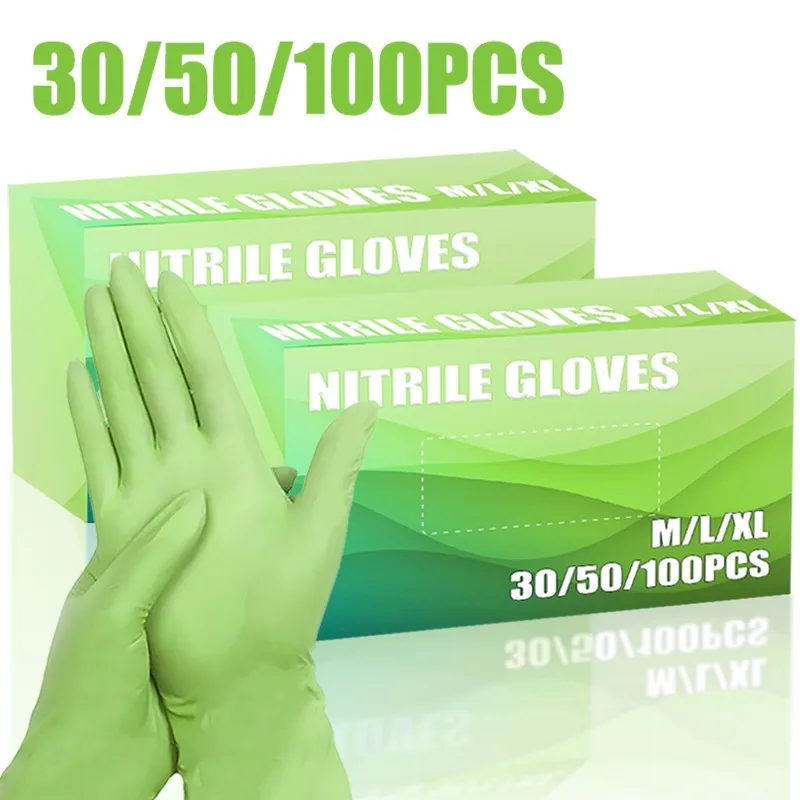 Disposable Green Nitrile Gloves Kitchen Cleaning Tattoo Hair Dyeing Manicure Multifunctional Household Cleaning 30/50/100PCS disposable gloves nitrile gloves cleaning gloves