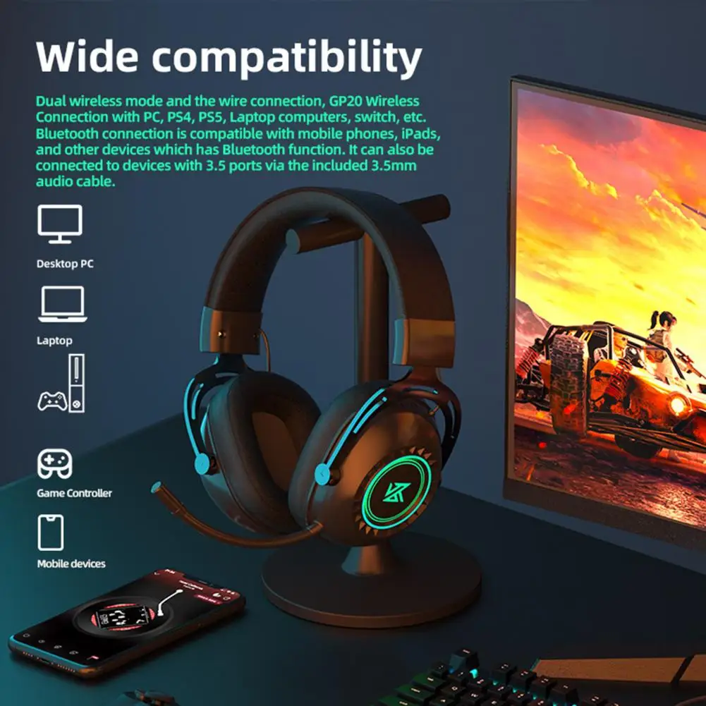 

KZ-GP20 Wireless Headphone Omnidirectional Bluetooth-compatible5.0 2.4G Stereo Gaming Sports Headset with RGB Breathing Light fo