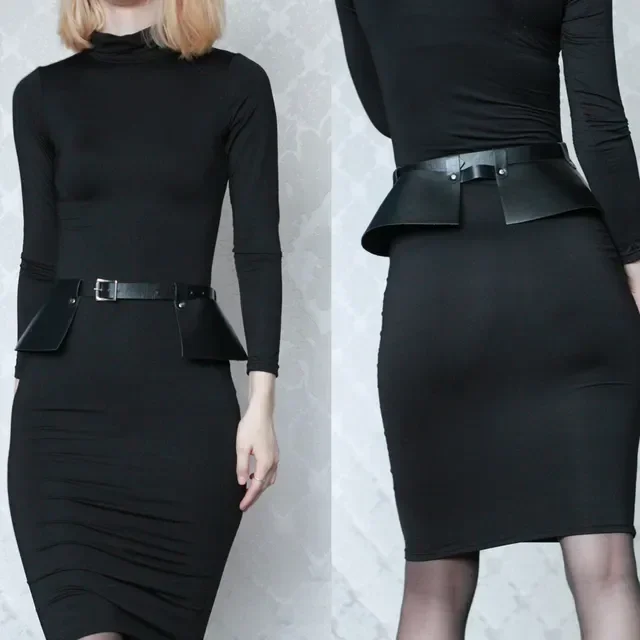 Sexy Frauen schwarz Leder Korsett Gürtel für Kleid 2 Weg verwenden bewegliche Fransen Gürtel quadratische Metall Pin Schnalle Mode Mädchen Riemen bg-008 – Detail 5