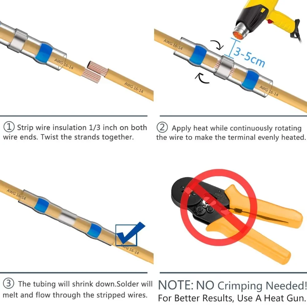 heat shrink tubing Terminals Insulated Waterproof Solder Sleeve Tube Electrical Wire Butt Connectors Polyolefin assortment set heat shrink tubing