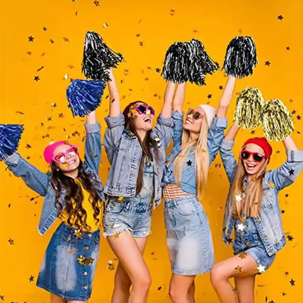 Children's Cheerleading Pom Poms with Handle Cheer Balls Gold Yellow Pink Red Green Blue for Women Girl Kids Pompoms Accessories