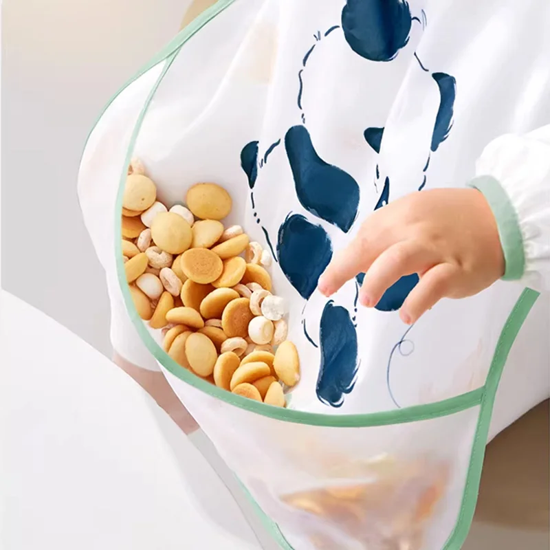 아이베딜라 방수 긴팔  턱받이 1-3세용 긴소매 미술 앞치마 주머니 포함 용 식사 앞치마 남아 여아용