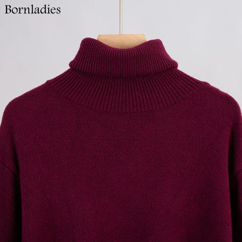 Bornladies Turtleneck Knitted Sets Women Loose Sweater + Wide Leg Pant Tracksuit Female Thick Warm 2 Piece Sets Women Outfits