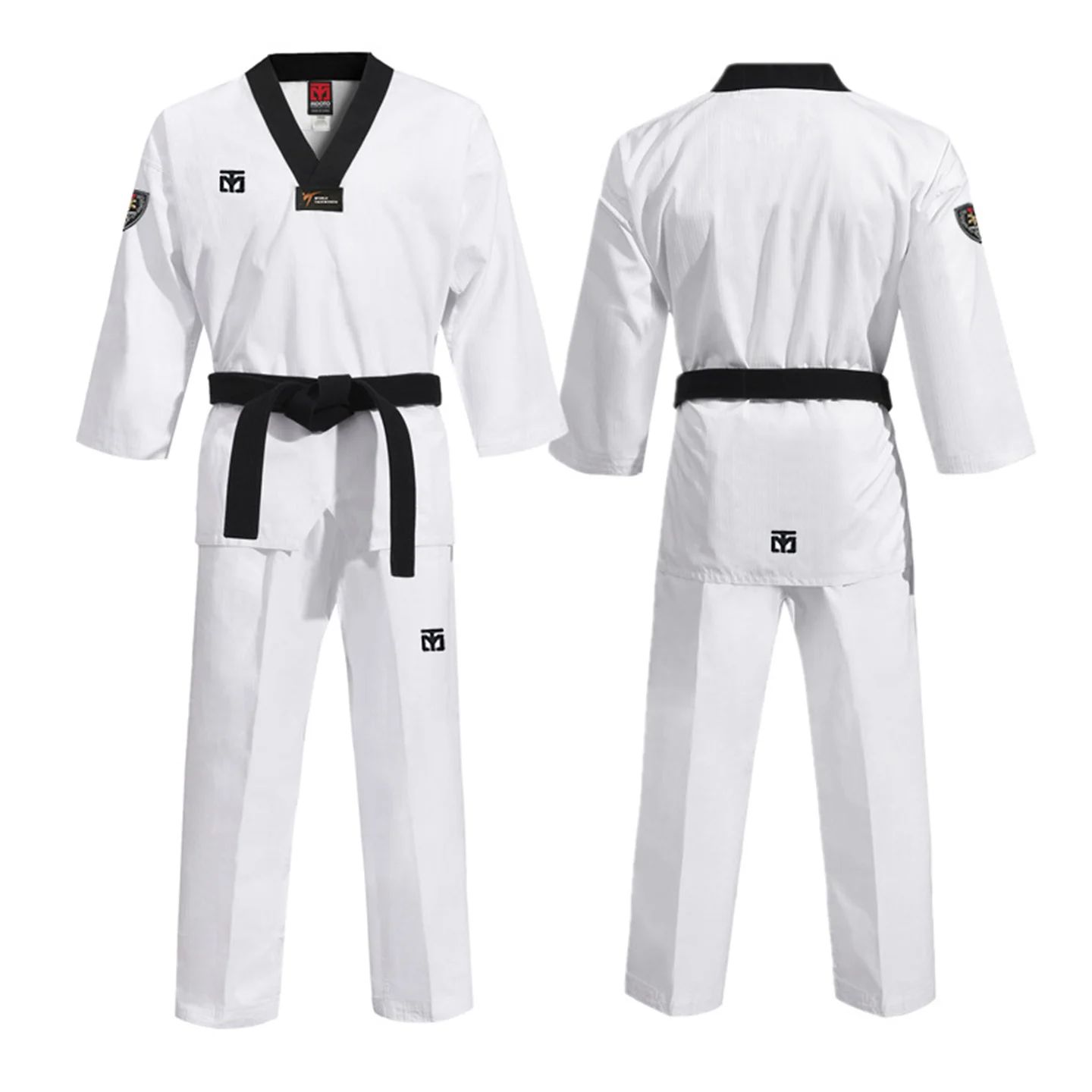 BASIC4 MOOTO Dobok Taekwondo uniforme para adultos y niños, traje de entrenador de cinturón negro, traje de entrenamiento de gimnasio, camisa y pantalones de karate para hombres y mujeres