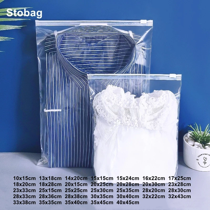 StoBag 50pcs Transparent Clothing Packaging Zipper Bags Plastic Clear  Travel Sealed Reusable Ziplock Storage Pouches Wholesale