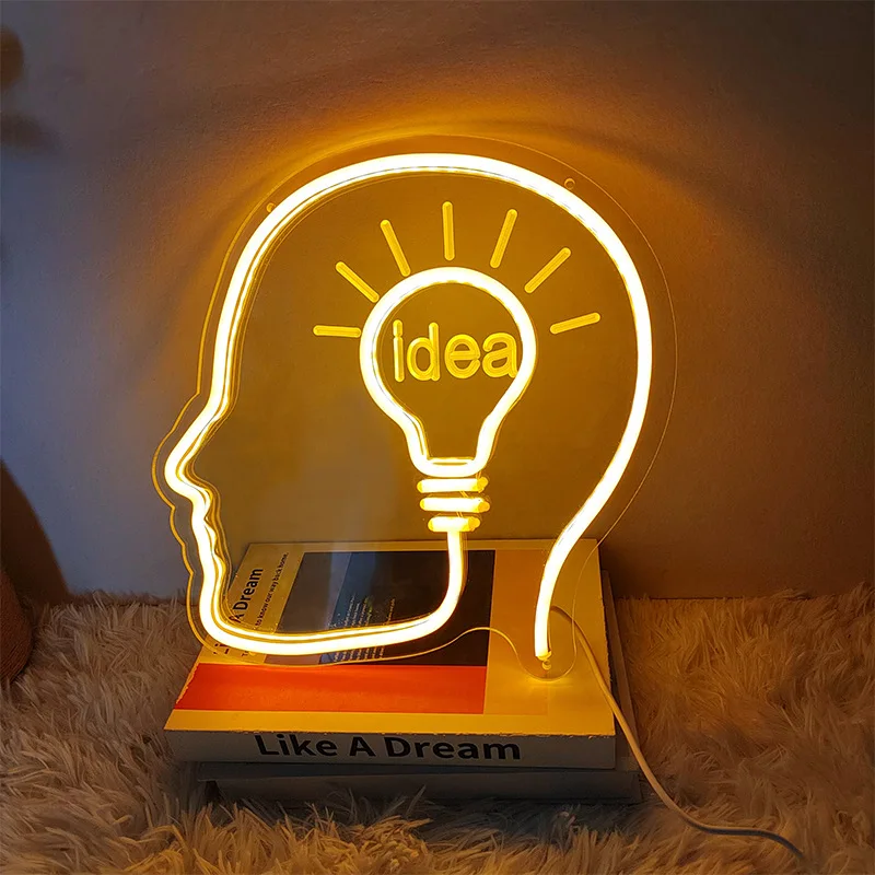 

New Good Idea Head Neon Sign Creative Head 3D Carved Luminous Light Plate USB Hanging Decoration Room Accessories luz led Office
