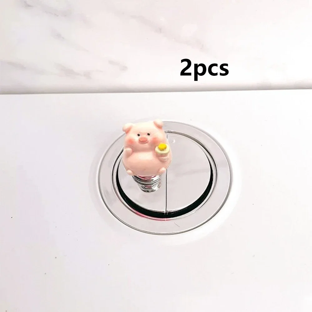 2Pcs Water Tank Buttons Toilet Press Button Long Nail Protector Cute Pig Toilet Presser Multi-useful Press Tools