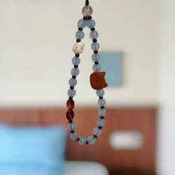 Chic Blue Beaded Cat Charm: Healing Anti - Lost Strap - Plastic (Light blue)