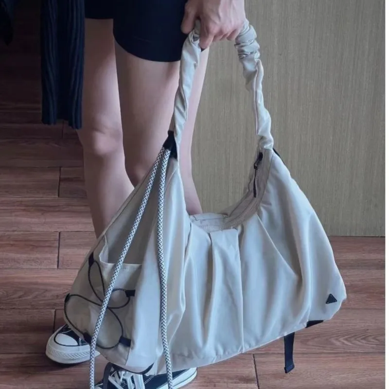 JIAERDI Beige Large Capacity Sle Tote Bag Women Lightweight Sporty Gym Bag Ladies Outdoor Short Trip Casual Shoulder Bags 2025
