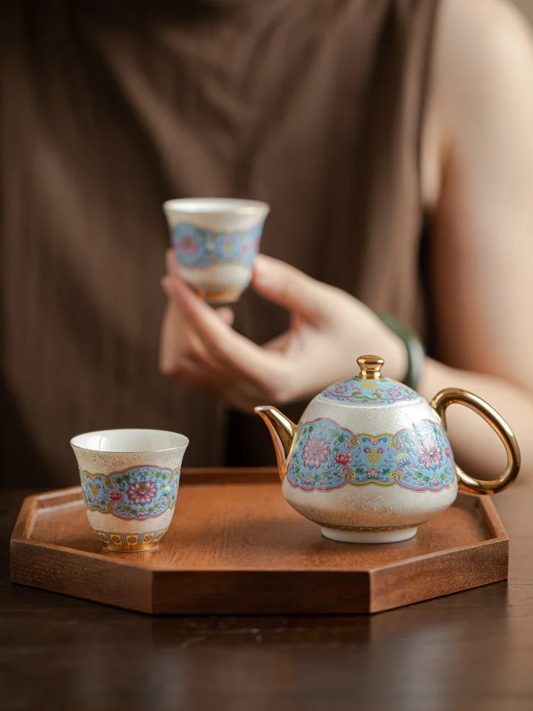 

Handmade Cloisonne Silver Enamel Teapot Mini Set Chinese Household Retro Ceramic Teapot Tea Cup Complete Set Gift Box