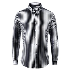 2023 Summer New Men's Striped Shirt Men's Long-sleeved Slim Business Casual Shirt