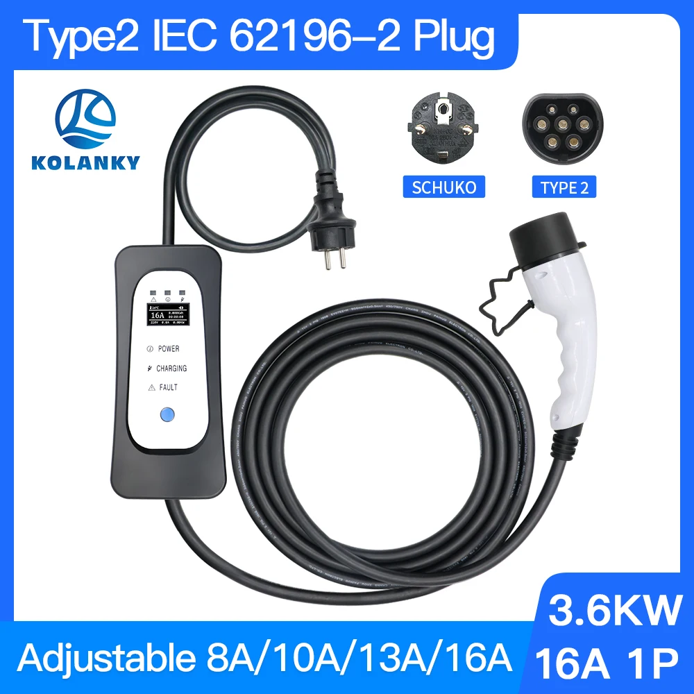 EV + Cavi Ricarica Auto Elettriche Adattatore da Schuko a Tipo 2 IEC 62196,  Connettore di Ricarica per Auto Nera/Bianca a 1-Fase 16A (3,6 kW)