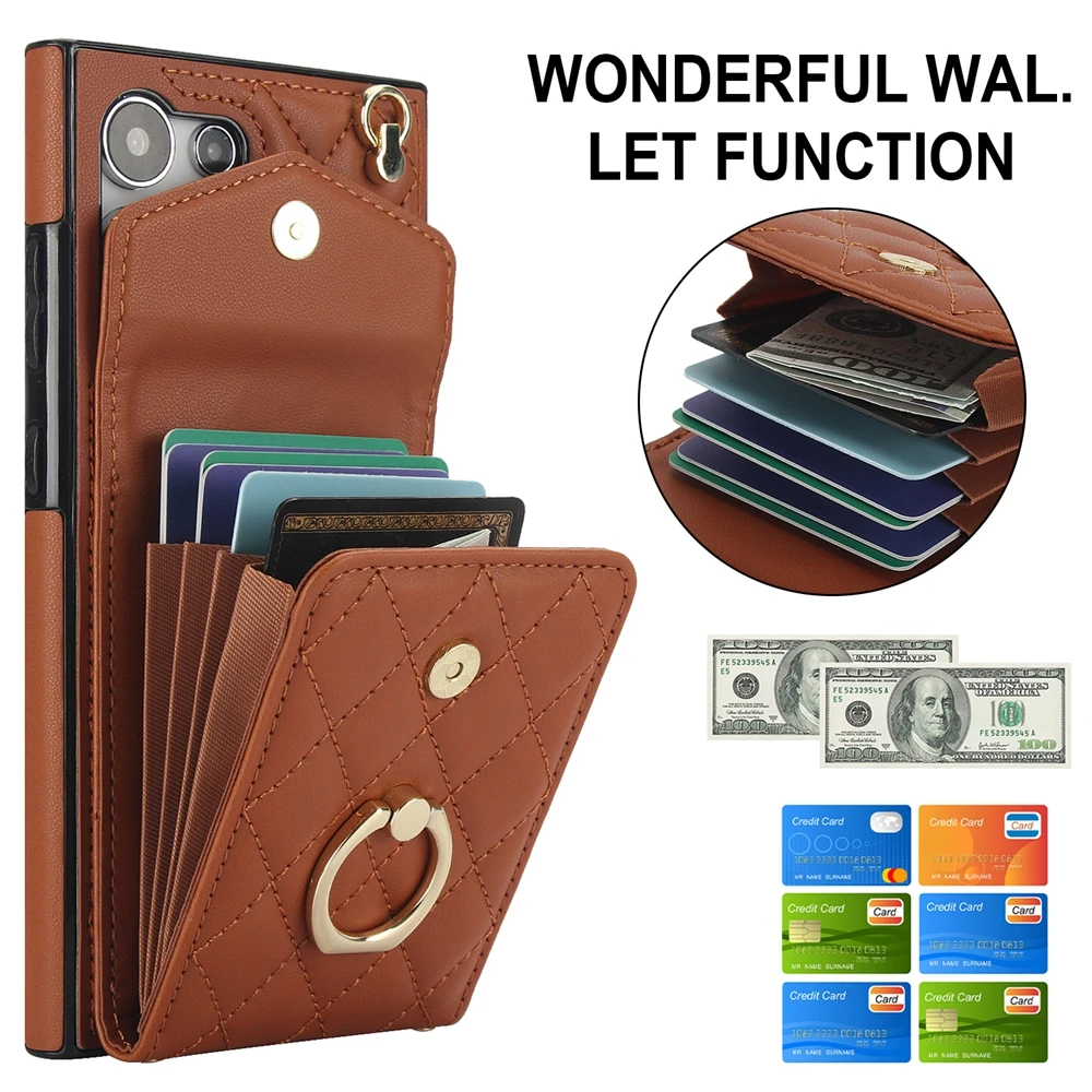 Elegant Leather Crossbody Wallet Phone Case with Lanyard