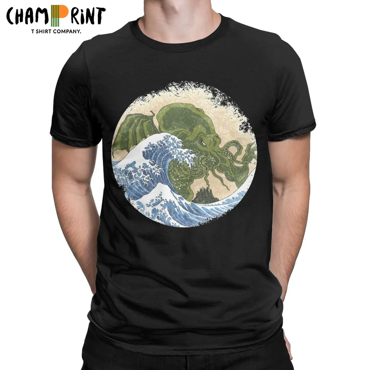 

Футболки Hokusai Cthulhu, мужские японские футболки Ukiyoe Great Wave, новинка 100%, хлопковые футболки с круглым вырезом и коротким рукавом, Оригинальная одежда