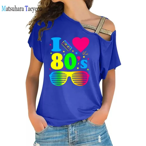I Love The 80 년대 여성 티셔츠, 파티용 불규칙 티셔츠, 디자이너 미학 패션, 섹시 티, 재미있는 티 4