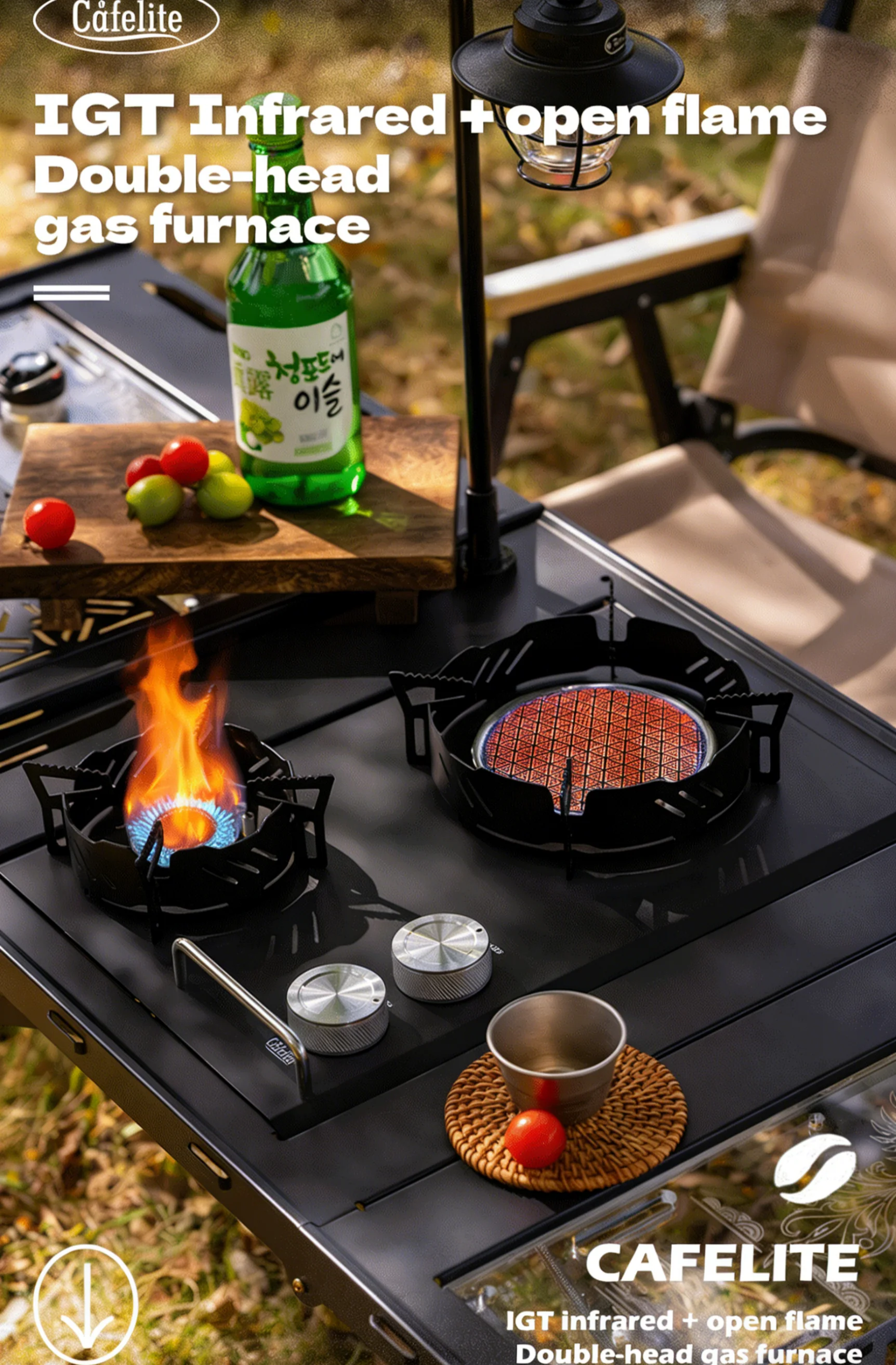IGT 1-Einheit Doppelbrenner Campingkocher, Tisch- und Einbauvariante, Tragbarer Windgeschützter Butan/Propangas-Kocher für Outdoor-Aktivitäten – Detail 1