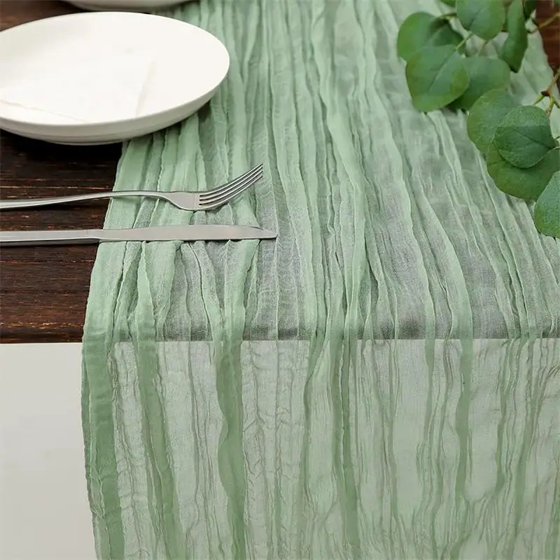 Chemin de Table Vert Sauge, Nappe Boho, Tissu Gaze pour Patients,  Décoration Mariage, ixPréChristophe…