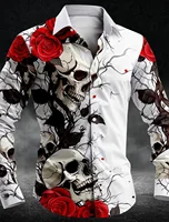 Men's Rose Skull Casual Dark Men's Button-Down Shirt Long Sleeve Party Evening Daily Shirt Collar Button 1