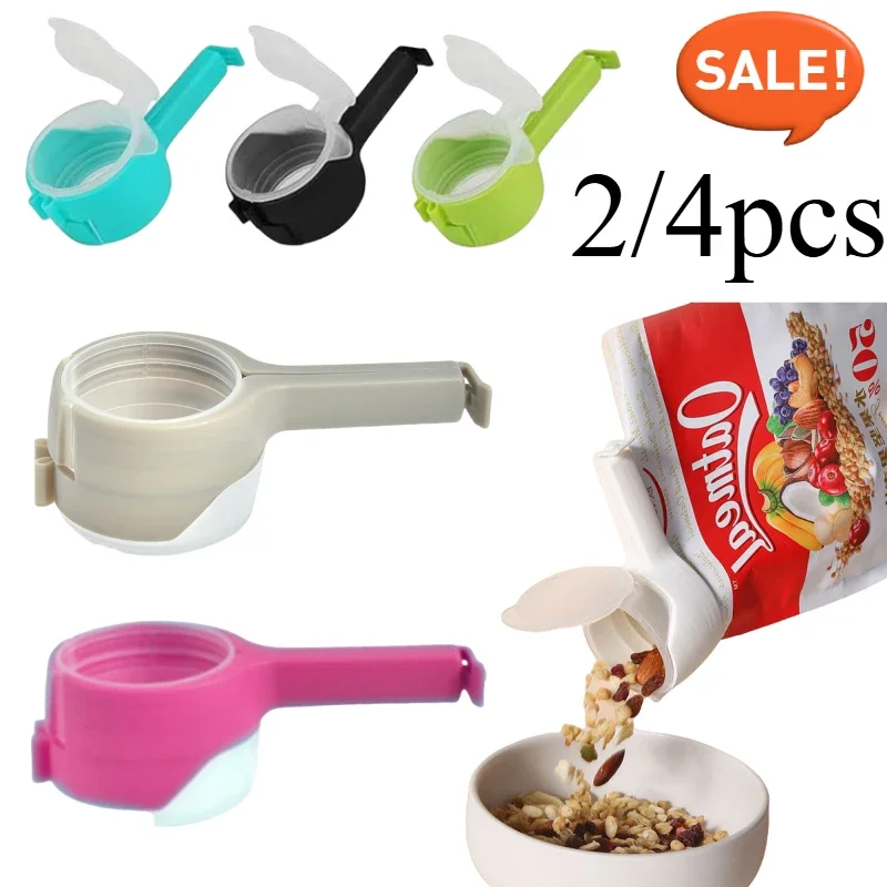 Bag Clips Food Storage Sealing Clips Pour Spouts Kitchen Chip Bag Clip Plastic Cap Sealer 2pc
