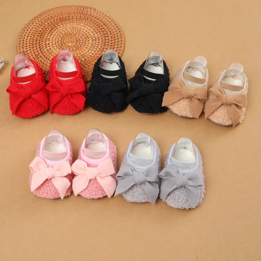 

11-13CM Newborn Baby Cute Bow-knot First Walker Shoes Set Headband Girls Toddler Kids Soft Sole Footwear Autumn Winter Warm Shoe