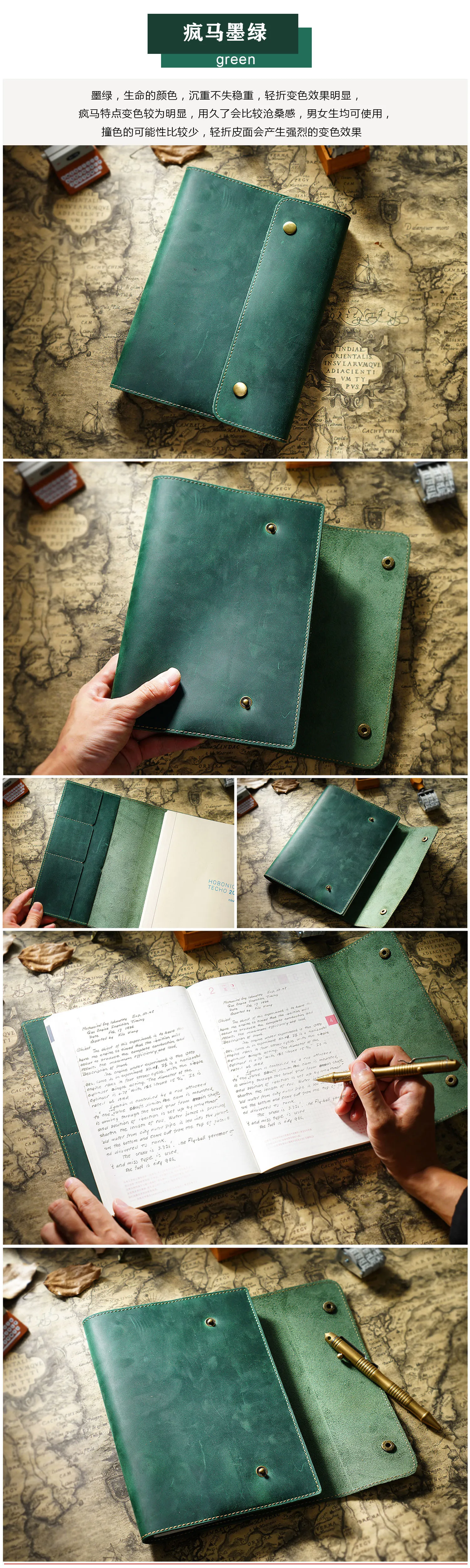 Echtes Leder, A5-Format, Skizzenbuch, Tagebuch, Notizbuch, Vintage-Notizblock aus Rindsleder, kreativer Unisex-Notizbuchschutz mit Einsätzen – Detail 15