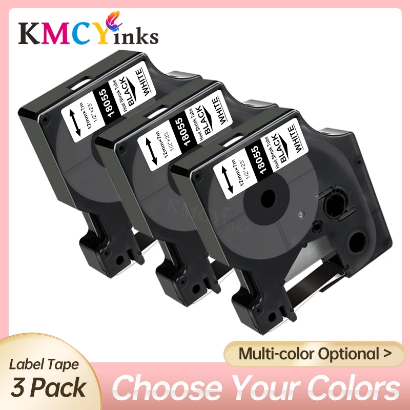 

Термоусадочная трубка KMCYinks 3PK 18055 18053 18056, кассета этикеток для DYMO Rhino Label Maker 5200 6000 4200 6500 12 мм 18051 18054