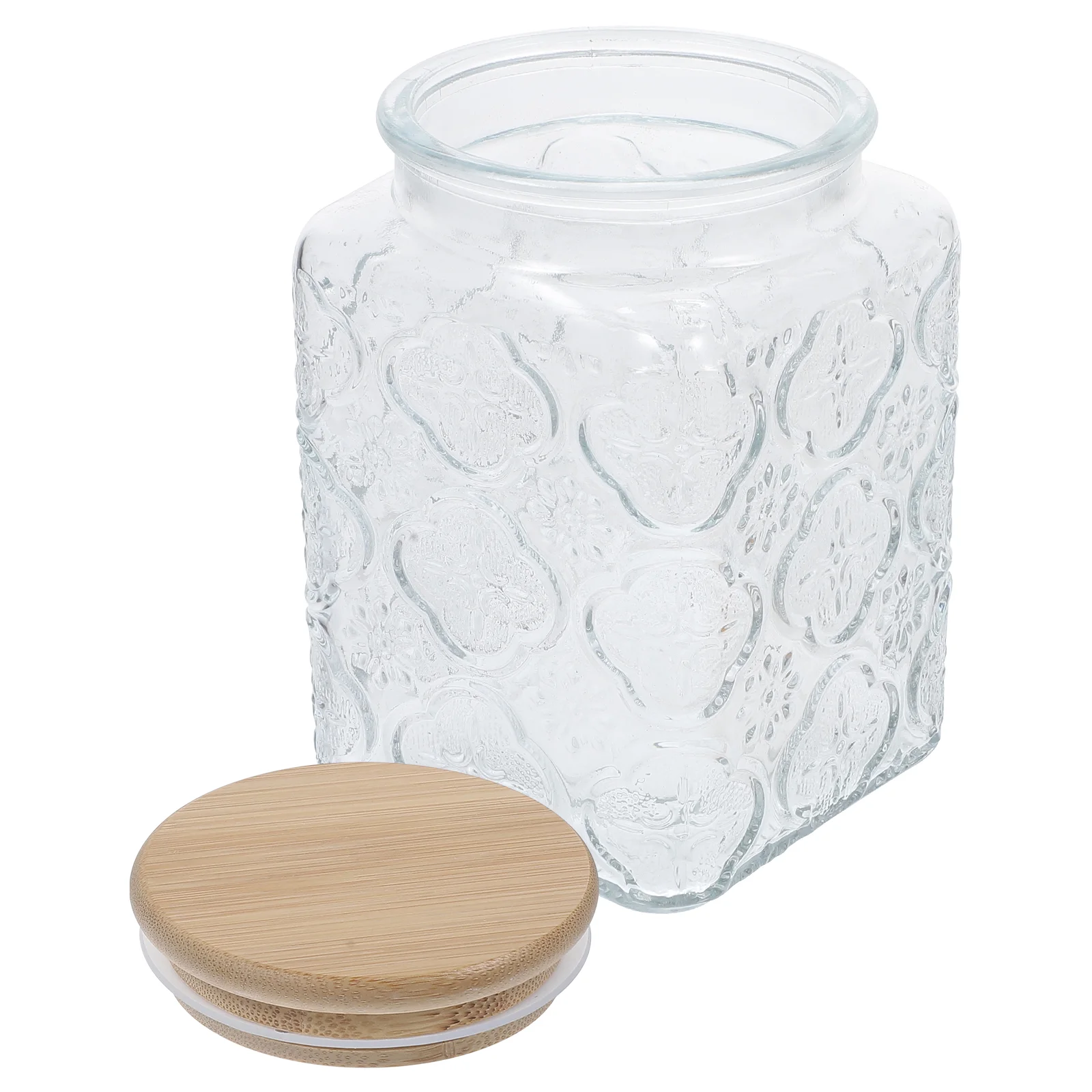 

3 Pcs Glass Jar Salt Grain Storage Kitchen Canisters Sealed Shaker Dried Fruit Bamboo Cover Flour Tank Jars