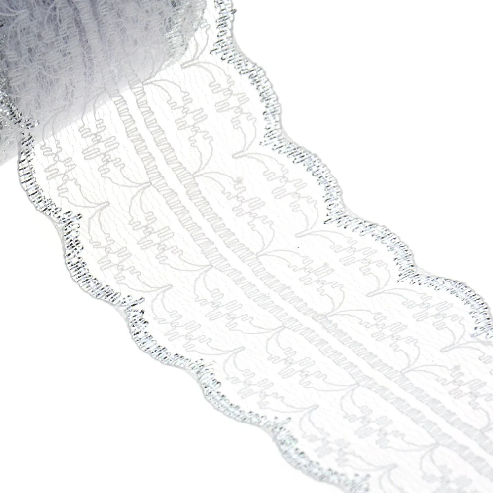 Lace Ribbon Lace Fabric Lace Sewing Supplies Lace Sewing Accessories Lace Garment Accessories Lace Accessories Lace Decoration 10Meters Gold Silver Edge White Lace Ribbon DIY Apparel Sewing Fabric Christmas Birthday Party Gift Packaging 45mm Lace Tape