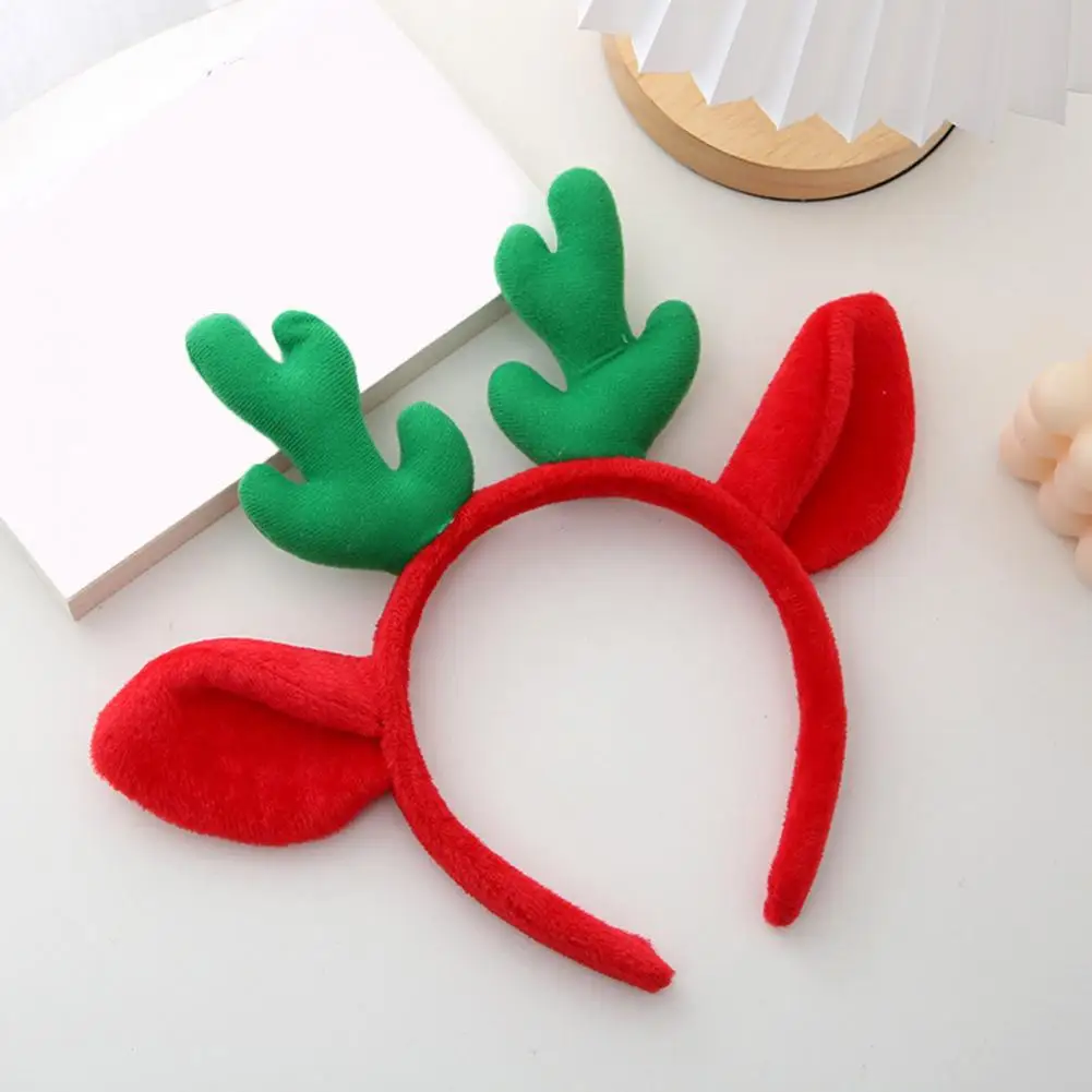 Plush Hairband Festive Christmas Hat Antler Headband Flexible Xmas Headgear for Kids Adults Holiday Decor