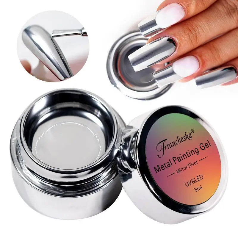 

1PCS Metal Painting Gel Polish For Nail Art Soak Off Gel Nail Polish Mirror Silver Glitter UV&LED Gel 5ml