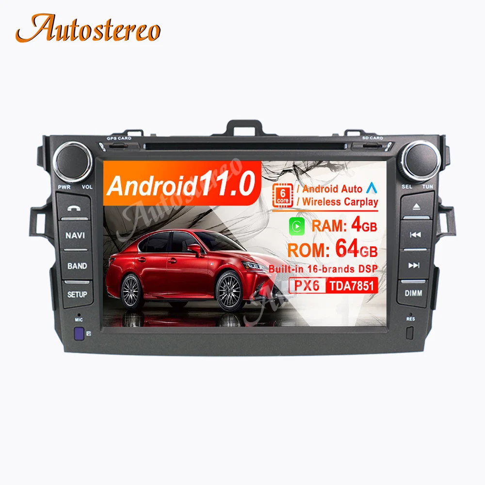 GPS-навигатор Android11 для Toyota Corolla 2007-2013 мультимедийный автомобильный DVD-плеер