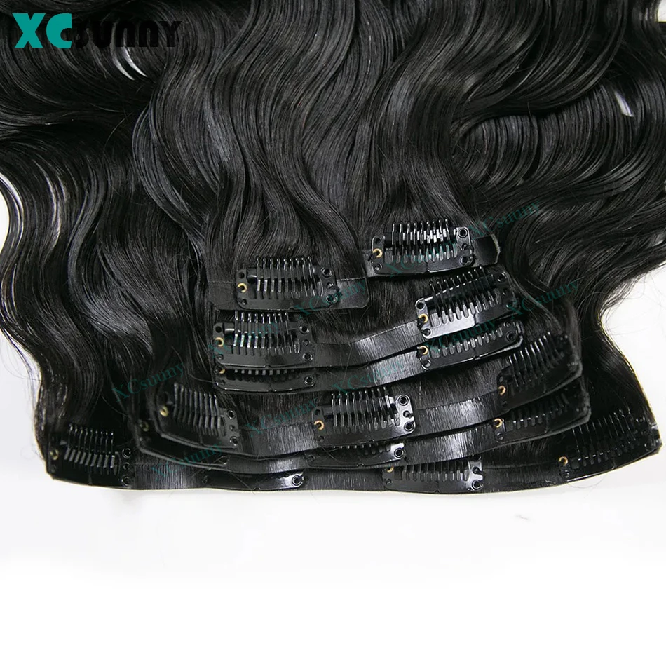 Seamless PU Clip Ins Hair Extensions Human Body Wave Double Drawn PU Skin Weft Clip Hair Extensions 100g 120g For Black Women 4