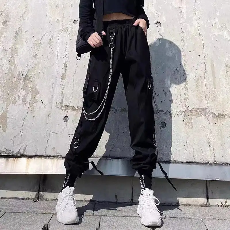 Plus Size Cargo Pants Women Summer Thin Black Nine-point Trousers Korean Fashion Streetwear Oversized Bottoms Female Y2K Clothes