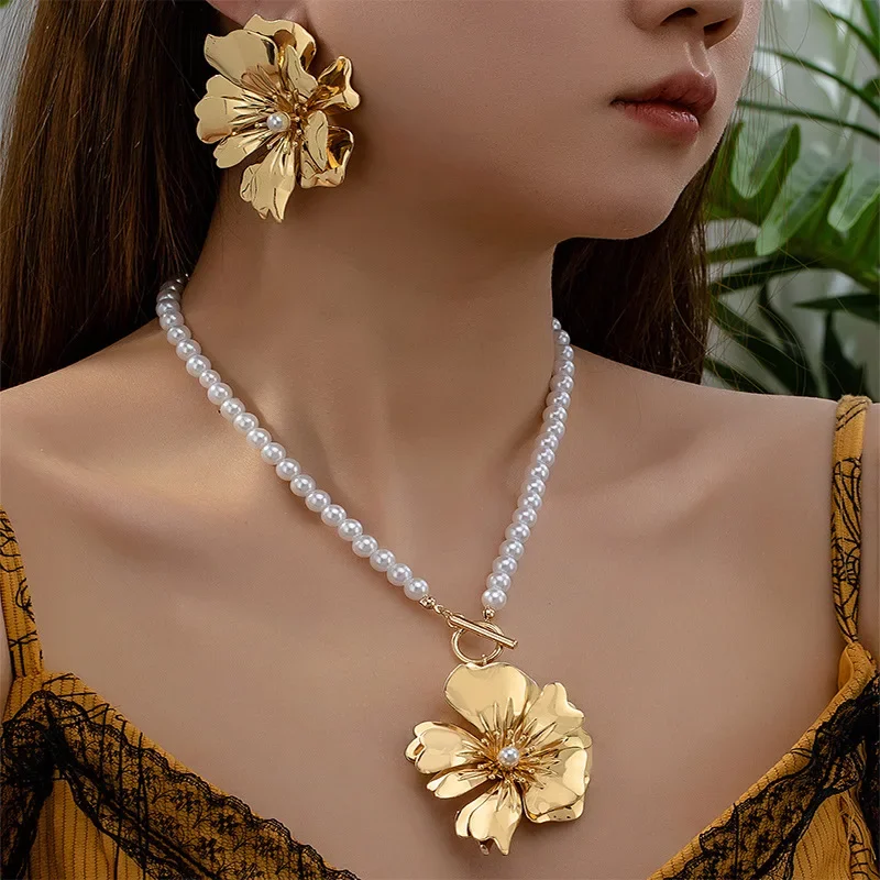 Collana Con Ciondolo Fiori Gemelli E Foglie In Acciaio Inox | Gioielli Donna | Catena 60 Cm | Regalo Per Compleanno O Festa Della Mamma
