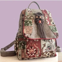 National Original Ethnic Style Printed Cotton Linen Backpack For Women Handmade Woven Leisure Tourism Retro Girl's Backpacks 1