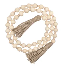 

Pastoral Wooden Beaded Tassel Garland Home Wood Beads Decor Hanging Ornament