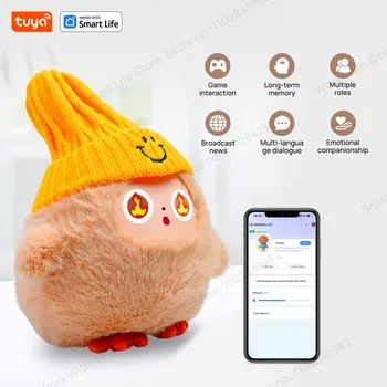Simpatico peluche Nunu-AI con voce intelligente e occhi LED, compagno interattivo prontoRicaricabile E-Pet apri la vita divertente con l'app Tuya-cachi
