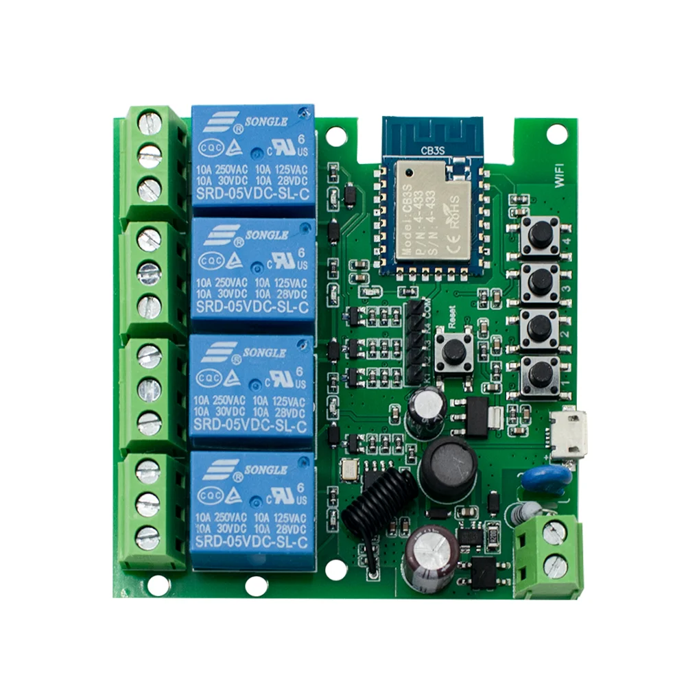 4CH Tuya Relay Smart Wireless Wifi Switch Module 7-32V 85-250V 220V 110V 2200W RF433 10A Receiver for Alexa
