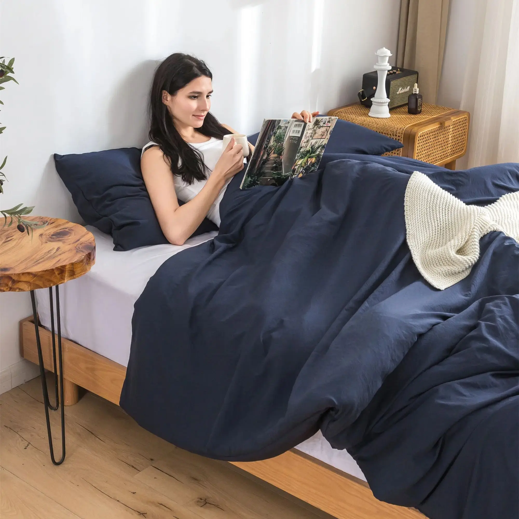 

Всесезонный Комплект постельного белья темно-синего цвета BlueKing/Cal King и подушка, легкая односпальная кровать, Ультрамягкая и уютная поли-Котт