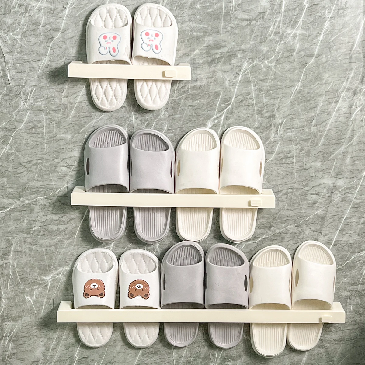 WORTHBUY No Punching Wall-mounted Shoes Rack Self-adhesive Plastic Storage Rack For Slippers Bathroom Shoes Organizer Holder