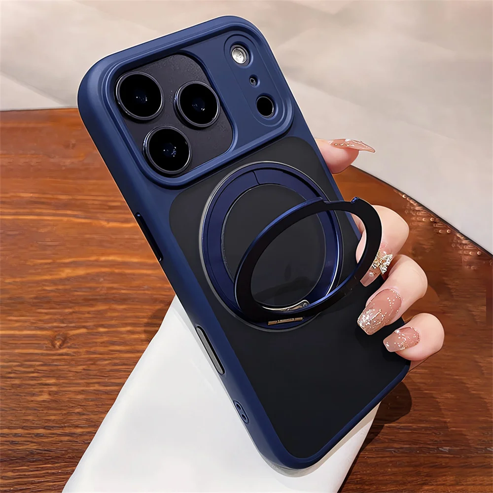 Luxury Magnetic Aluminum Alloy Stand Phone Case with 360° Rotating Folding Bracket Protective Cover