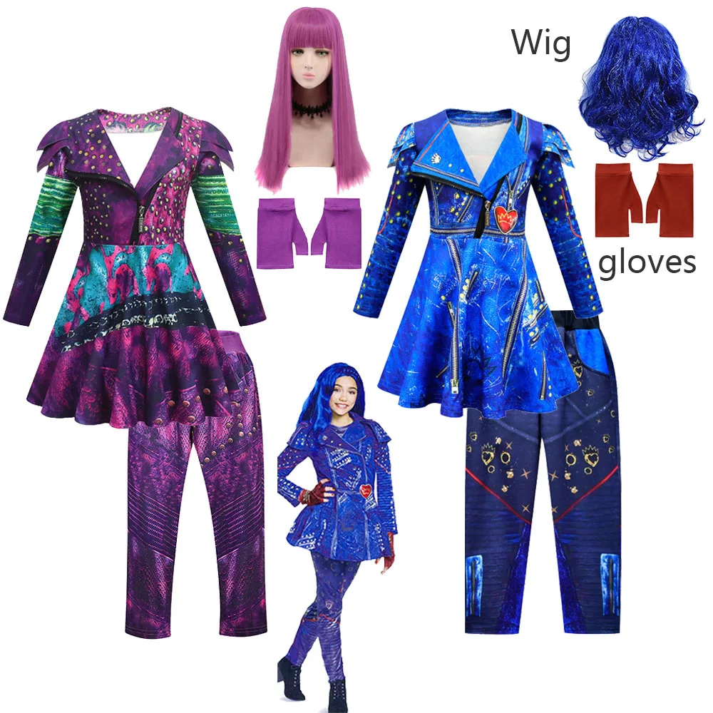 Kids D-Descendants 3 Mal Cosplay Costume Girls Evie Children Fantasia Christmas Clothes Wig Birthday Party Halloween Fancy Dress cosplay costume