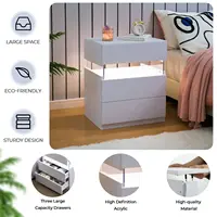Cubehom Bedside Tables 2 Set with LED Lighting White Bedside Table with 3 Drawers Bedside Table for Bedroom 6