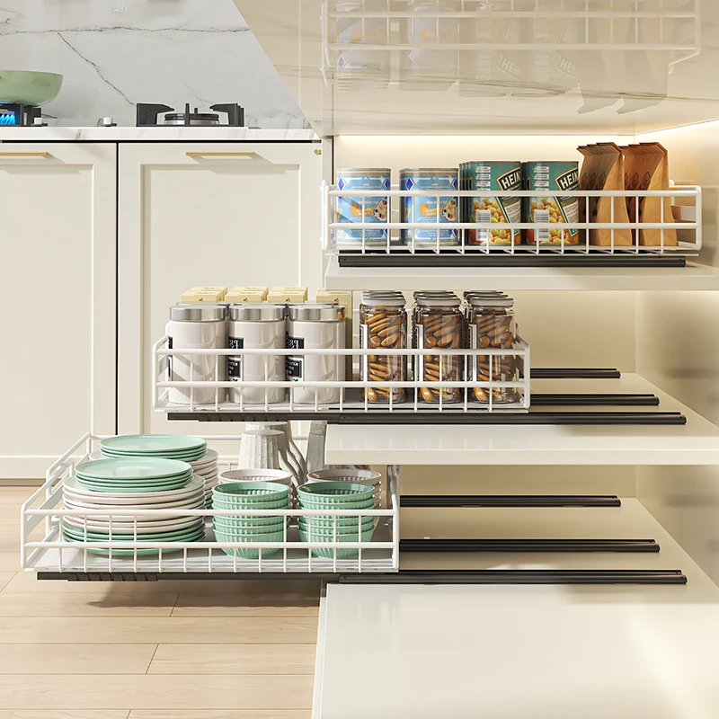 Pull-Out under the Cabinet Storage Straw Kitchen Organizer Rack for Utensils Cutlery Maximizing Space,Width Extendable 5