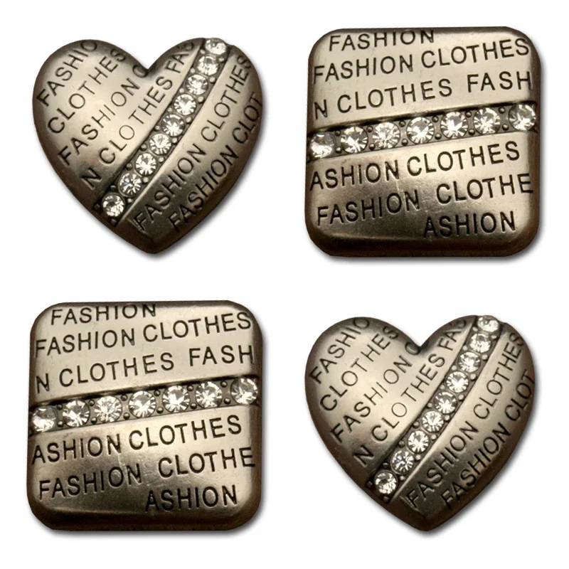 

Heart Button for Clothing Fashion Metal Diamond Button DIY Exquisite Letter Square Diy Manualidades Accessories 6pcs