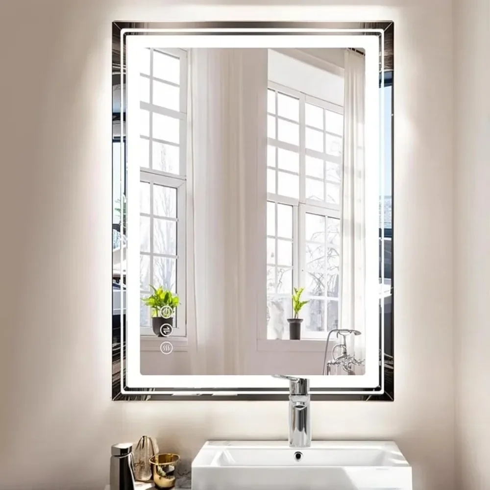 Bathroom Mirror with Lights 36x28 Inch Anti-Fog Shatter-Proof Wall-Mounted Vanity Mirrors with Frontlit & Backlit