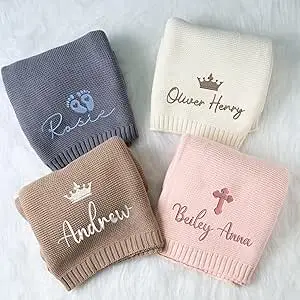 Embroidered Baby Blanket Personalized Custom Name Knit Baby Blanket Newborn Gifts Girl Birthday for New Born Boy