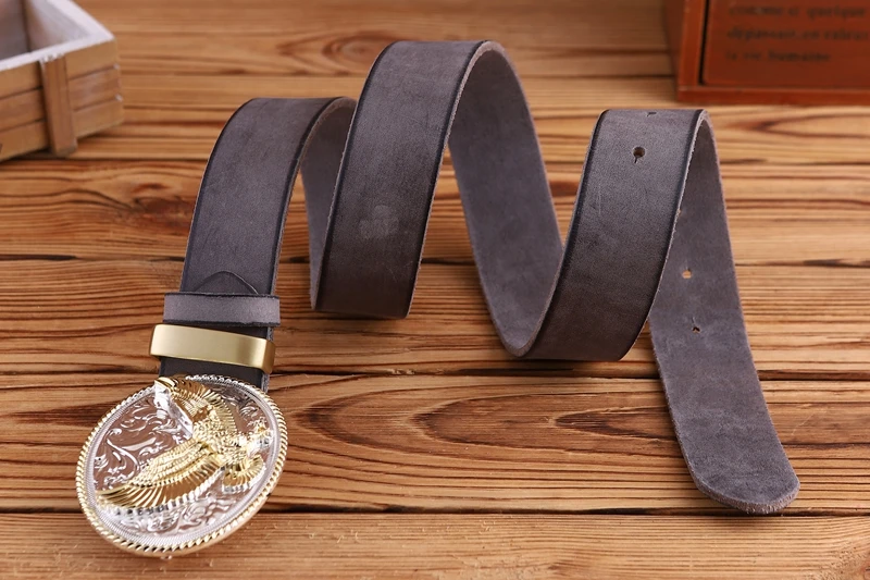 gold eagle big buckle full grain real leather 100% genuine leather hawk mens belts luxury high quality camel brown cowboys women