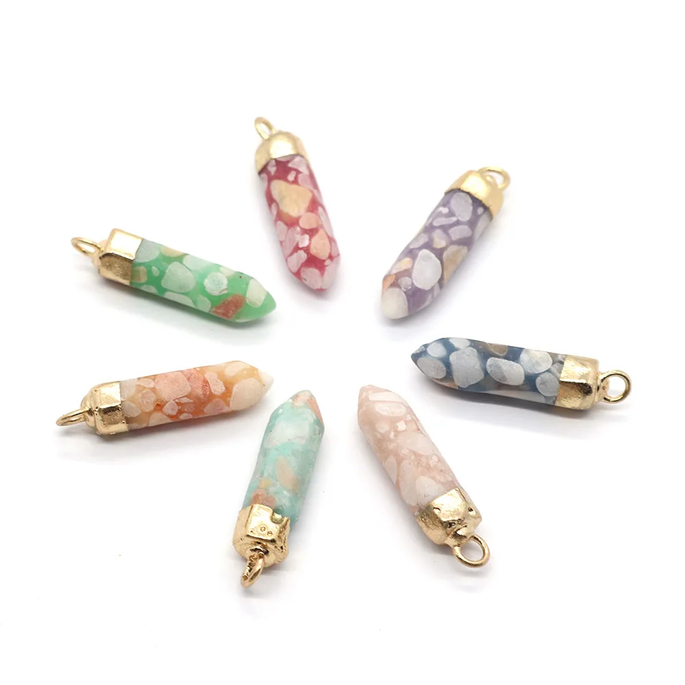 

5pcs/pack Fashion Hexagonal Floral Pine Pendant 6x26mm Size DIY for Making Necklace Earrings 7 Colors for Choice Jewelry Gift