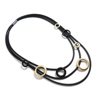 Amorcome Black Long Rubber Costume Necklace & Pendants 7 Circles Women Bohemian Statement Chunky Necklaces Fashion Jewelry